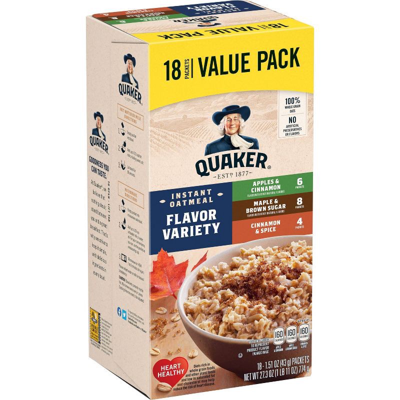 slide 1 of 8, Quaker Flavor Variety Instant Oatmeal - 18ct / 27.3oz, 18 ct, 27.3 oz