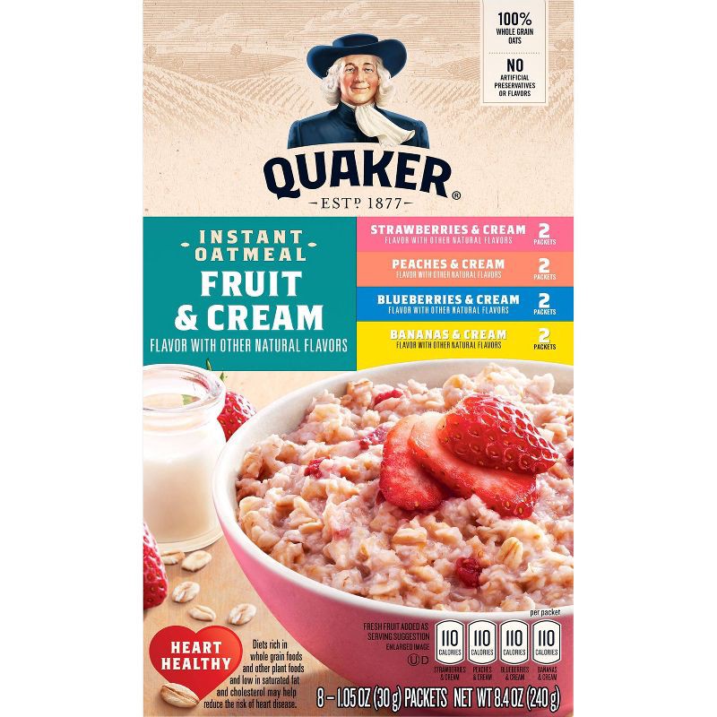 slide 2 of 7, Quaker Fruit & Cream Instant Oatmeal Variety - 8ct/9.8oz, 8 ct; 9.8 oz