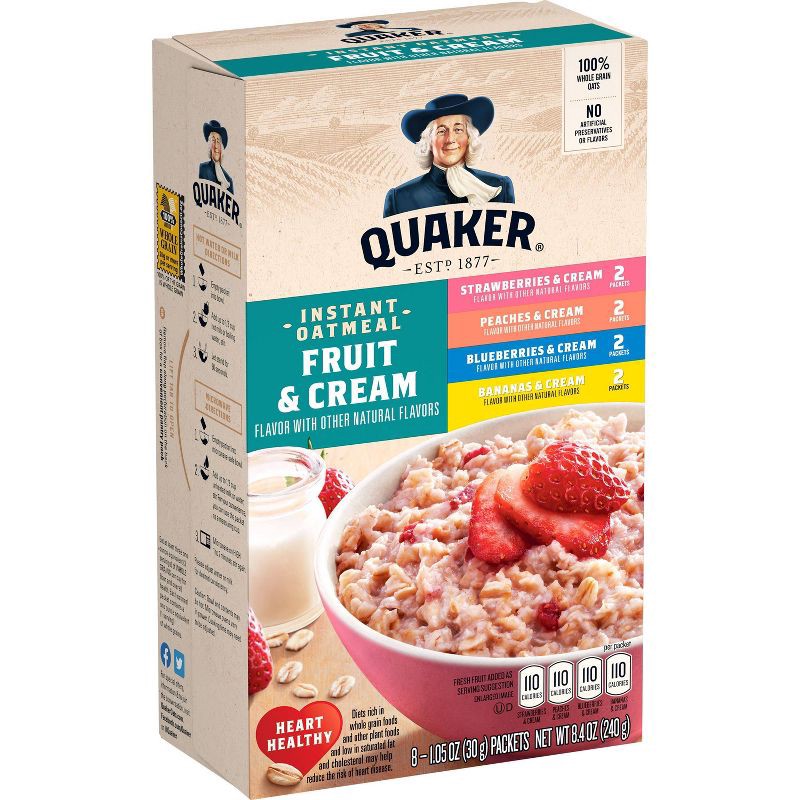 slide 1 of 7, Quaker Fruit & Cream Instant Oatmeal Variety - 8ct/9.8oz, 8 ct; 9.8 oz