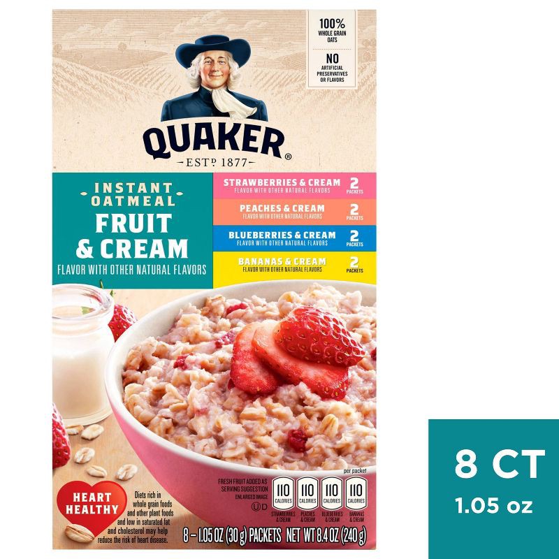 slide 1 of 5, Quaker Fruit & Cream Instant Oatmeal Variety - 8ct/9.8oz, 8 ct; 9.8 oz