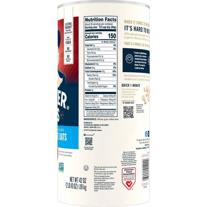 slide 3 of 4, Quaker Whole Grain Quick 1-Minute Oats - 42oz, 42 oz