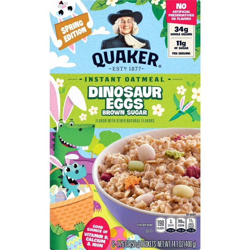 slide 2 of 8, Quaker Instant Oatmeal Dinosaur Eggs Brown Sugar - 8ct, 8 ct