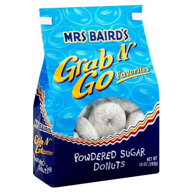slide 1 of 7, Mrs Baird's Grab N' Go Favorites Powdered Sugar Donuts 10oz, 10 oz
