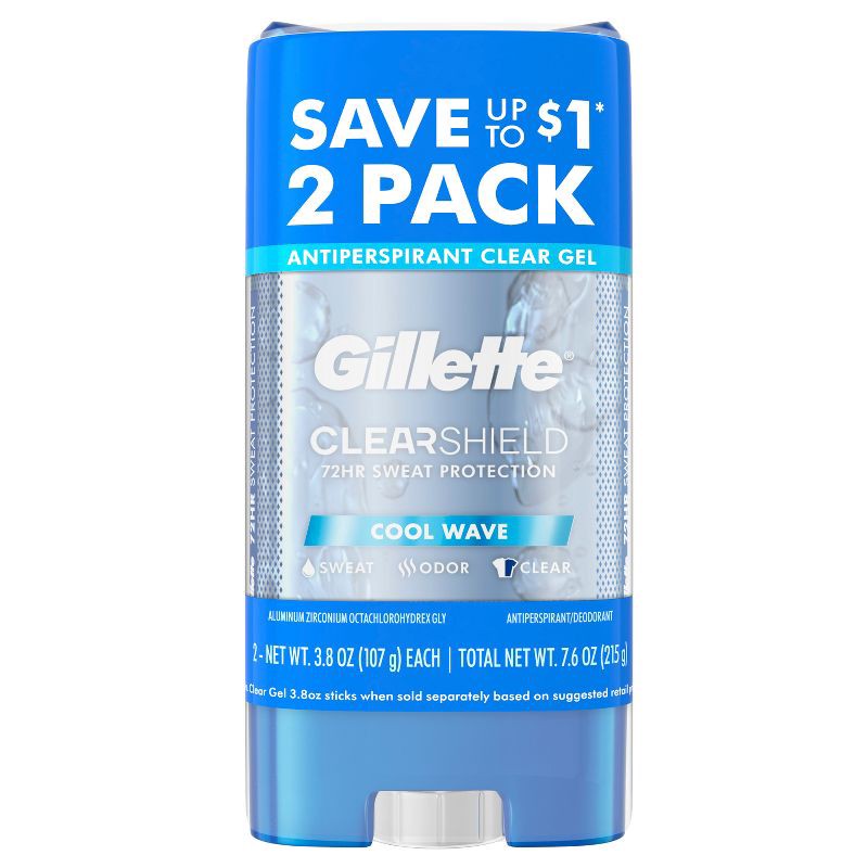 slide 2 of 7, Gillette Antiperspirant Deodorant for Men, Clear Gel, Cool Wave, 72 Hours Sweat Protection - 3.8oz/2 Pack, 2 ct; 3.8 oz