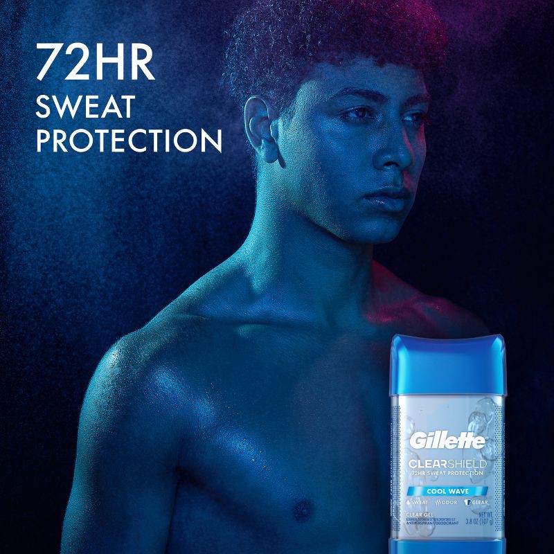 slide 4 of 7, Gillette Antiperspirant Deodorant for Men, Clear Gel, Cool Wave, 72 Hours Sweat Protection - 3.8oz/2 Pack, 2 ct; 3.8 oz