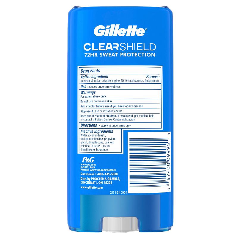 slide 7 of 7, Gillette Antiperspirant Deodorant for Men, Clear Gel, Cool Wave, 72 Hours Sweat Protection - 3.8oz/2 Pack, 2 ct; 3.8 oz