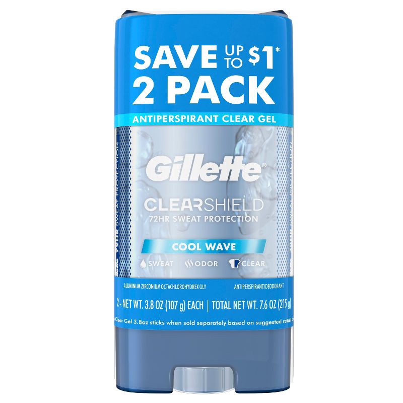 slide 11 of 12, Gillette 72 Hours Sweat Protection Clear Gel Antiperspirant & Deodorant for Men Cool Wave - 3.8oz/2pk, 2 ct; 3.8 oz