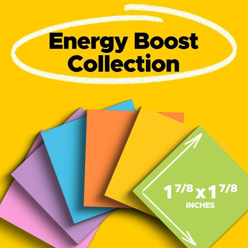 slide 2 of 21, Post-it® Super Sticky Notes, 1 7/8 in. x 1 7/8 in., Energy Boost Collection, 6 Pads/Pack, 45 Sheets/Pad: Multicolor, Uncoated Paper, 1 ct