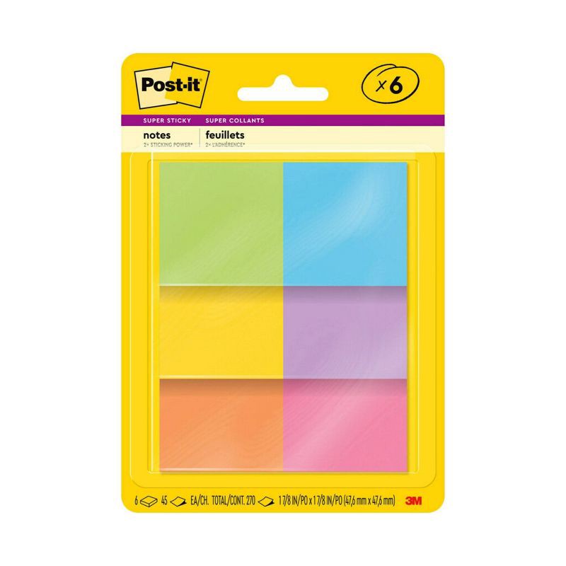 slide 1 of 21, Post-it® Super Sticky Notes, 1 7/8 in. x 1 7/8 in., Energy Boost Collection, 6 Pads/Pack, 45 Sheets/Pad, 1 ct