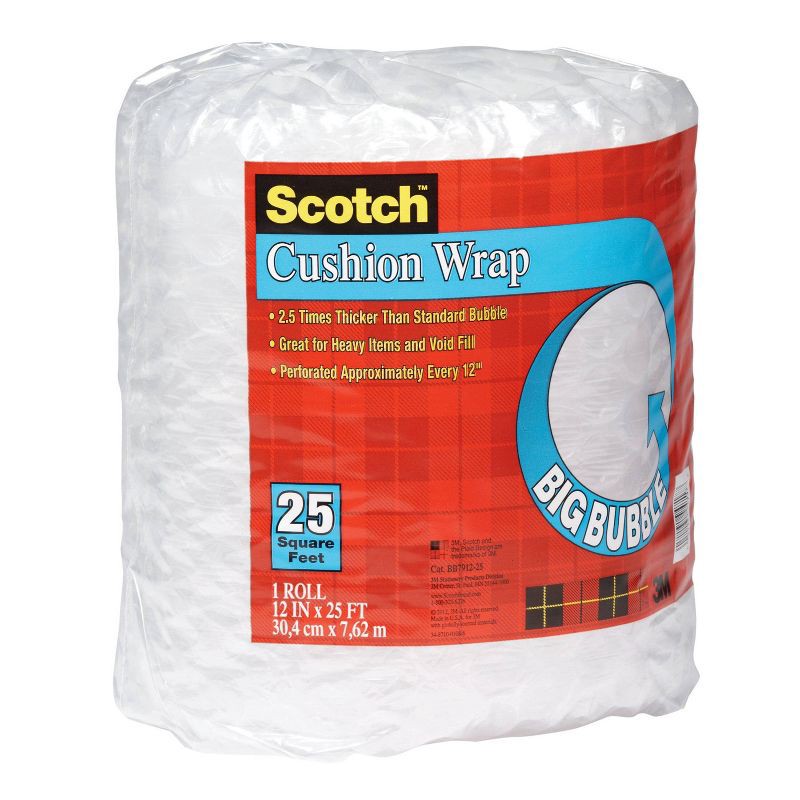 slide 3 of 10, Scotch Big Bubble Cushion Wrap 12" x 25', 1 ct