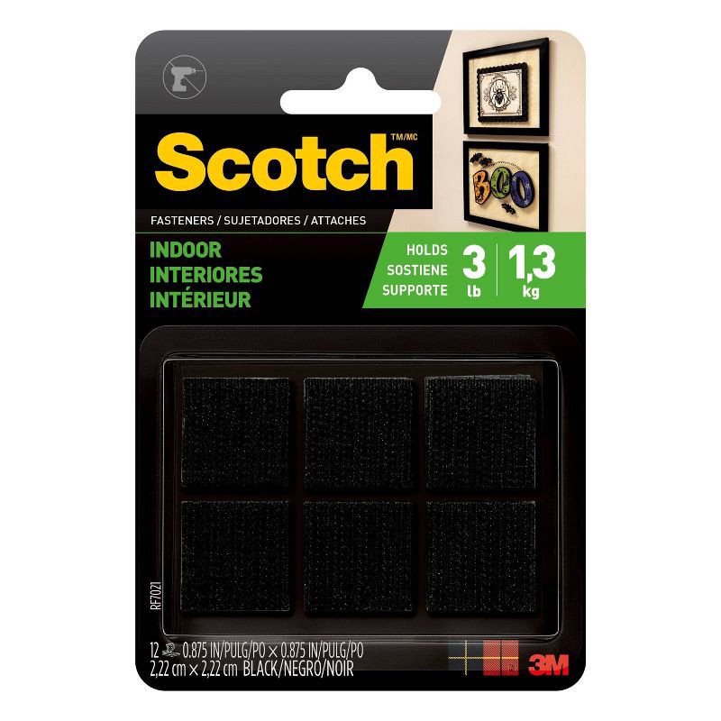 slide 1 of 8, Scotch 12ct Indoor Adhesive Fastener Strips: Picture Hanging & Mounting Adhesives, Plastic, Black, 12 ct