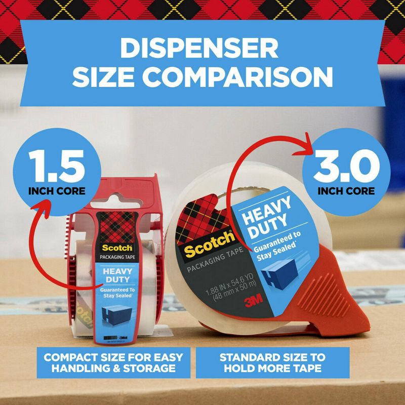 slide 2 of 15, Scotch Heavy Duty Shipping Packing Tape, Strong Seal on All Box Types, 1.88 in. x 54.6 yd., 1 Tape Roll with Dispenser, 1 ct