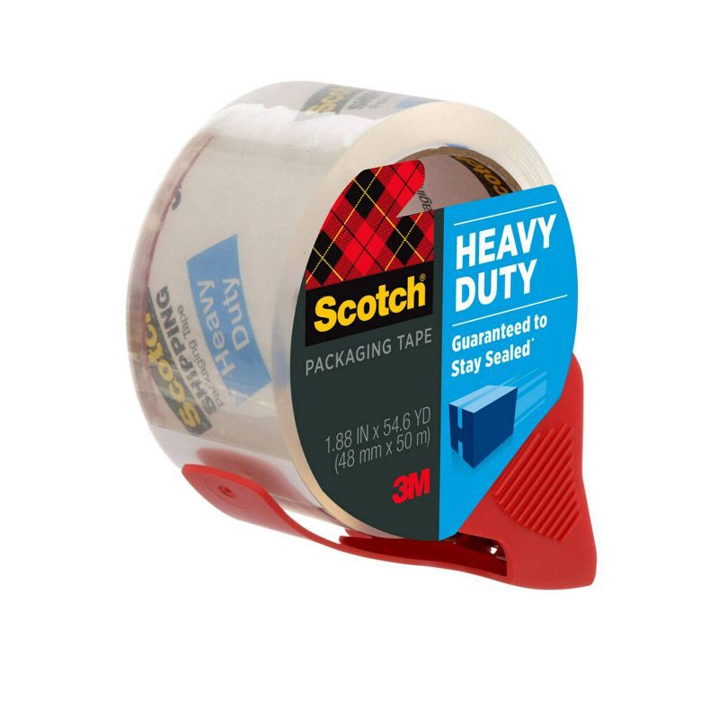 slide 14 of 15, Scotch Heavy Duty Shipping Packing Tape, Strong Seal on All Box Types, 1.88 in. x 54.6 yd., 1 Tape Roll with Dispenser, 1 ct