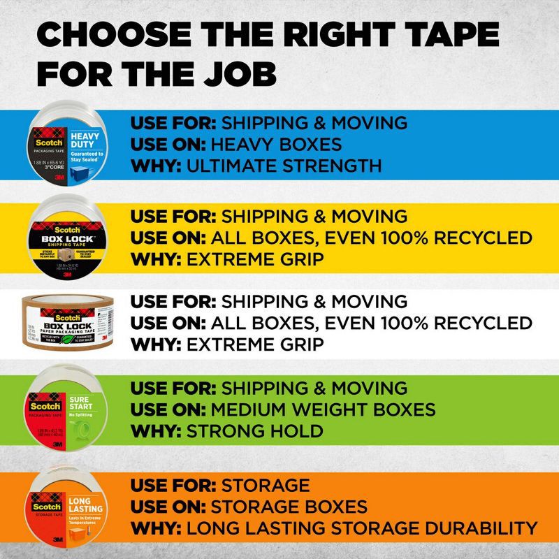 slide 7 of 15, Scotch Heavy Duty Shipping Packing Tape, Strong Seal on All Box Types, 1.88 in. x 54.6 yd., 1 Tape Roll with Dispenser, 1 ct