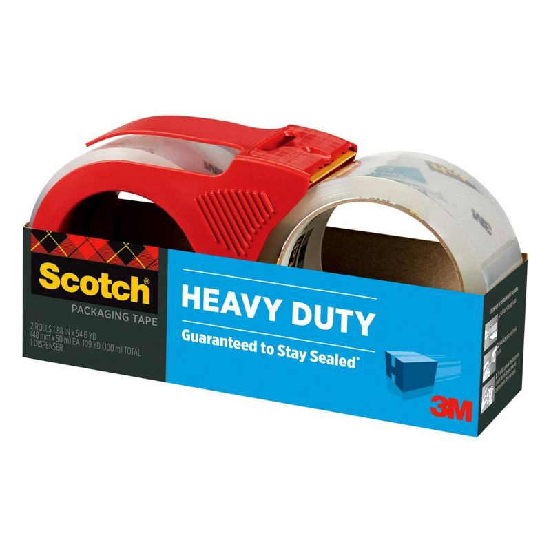 slide 12 of 14, Scotch 2pk Heavy Duty Packaging Tape with Dispenser, 2 ct