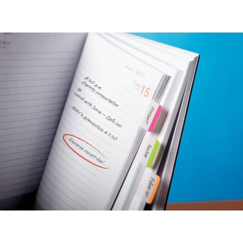 slide 8 of 8, Post-it 66ct 1" Repositionable Filing Tabs with On-the-Go Dispenser - Pink/Green/Orange, 66 ct