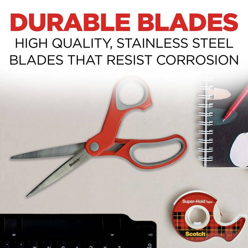 slide 4 of 14, Scotch 2pk Multi-Purpose 8" Scissors: Stainless Steel, Office & School, Wrapping, Non-Powered Desk Tools, Red, 2 ct