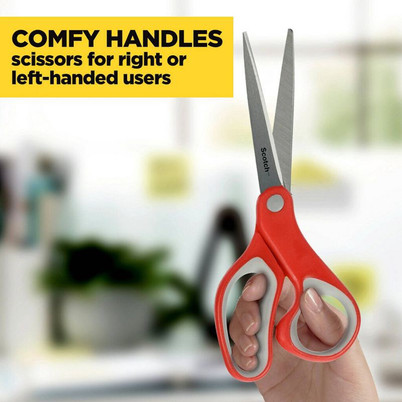 slide 6 of 14, Scotch 2pk Multi-Purpose 8" Scissors: Stainless Steel, Office & School, Wrapping, Non-Powered Desk Tools, Red, 2 ct