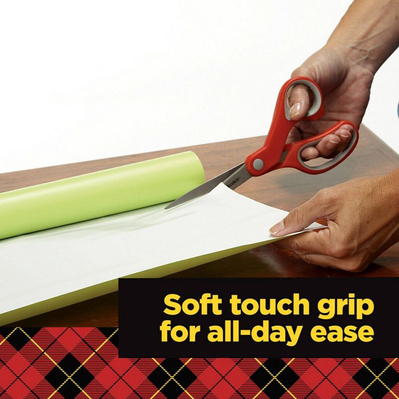 slide 7 of 14, Scotch 2pk Multi-Purpose 8" Scissors: Stainless Steel, Office & School, Wrapping, Non-Powered Desk Tools, Red, 2 ct