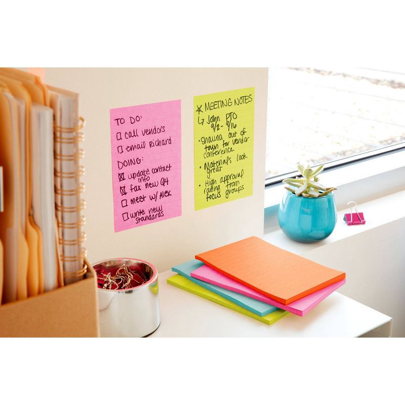 slide 12 of 24, Post-it® Super Sticky Notes, 4 in. x 6 in., Supernova Neons Collection, 4 Pads/Pack, 45 Sheets/Pad, Lined, 1 ct