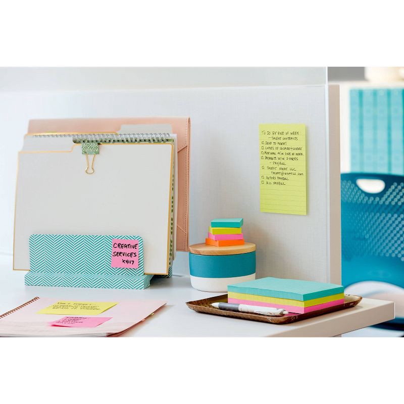 slide 13 of 24, Post-it® Super Sticky Notes, 4 in. x 6 in., Supernova Neons Collection, 4 Pads/Pack, 45 Sheets/Pad, Lined, 1 ct