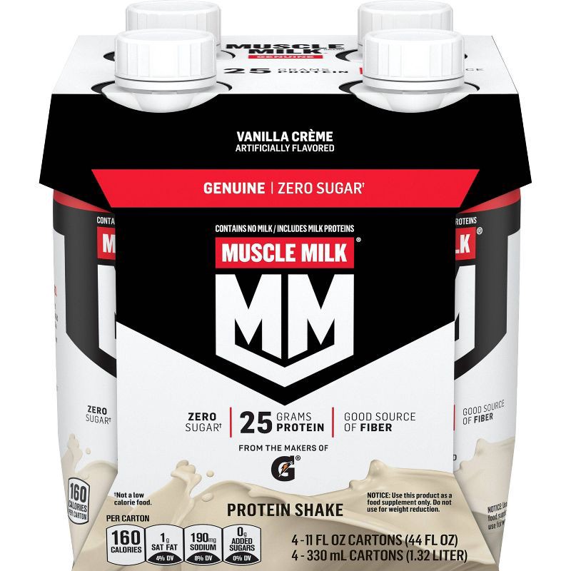 slide 1 of 5, Muscle Milk Protein Shake - Vanilla Crème - 11 fl oz/4pk, 4 ct; 11 fl oz