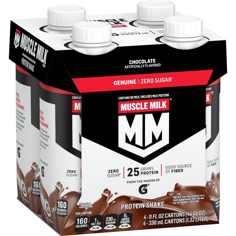 slide 2 of 5, Muscle Milk Genuine Protein Shake - Chocolate - 11 fl oz/4pk, 4 ct; 11 fl oz