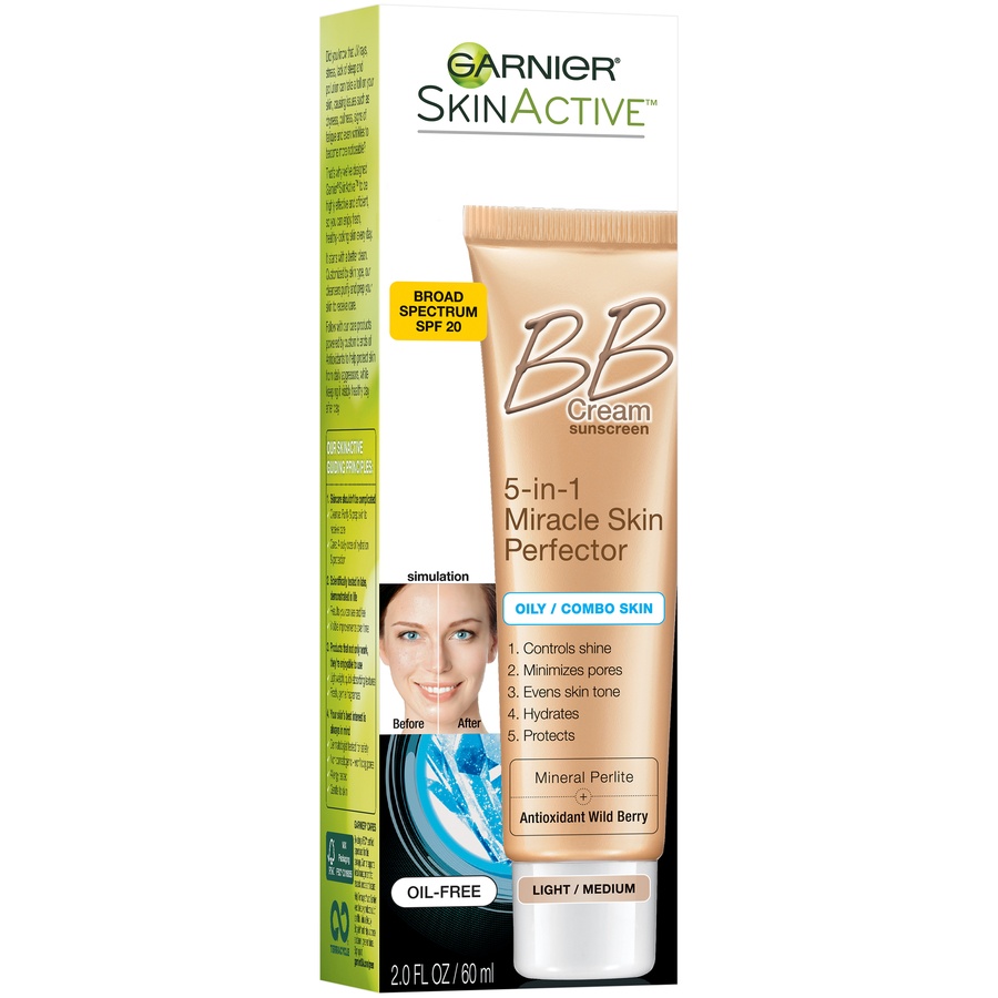 slide 5 of 7, Garnier SkinActive Miracle Skin Perfector BB Cream Oily/Combo Skin Light/Medium, 2 fl oz