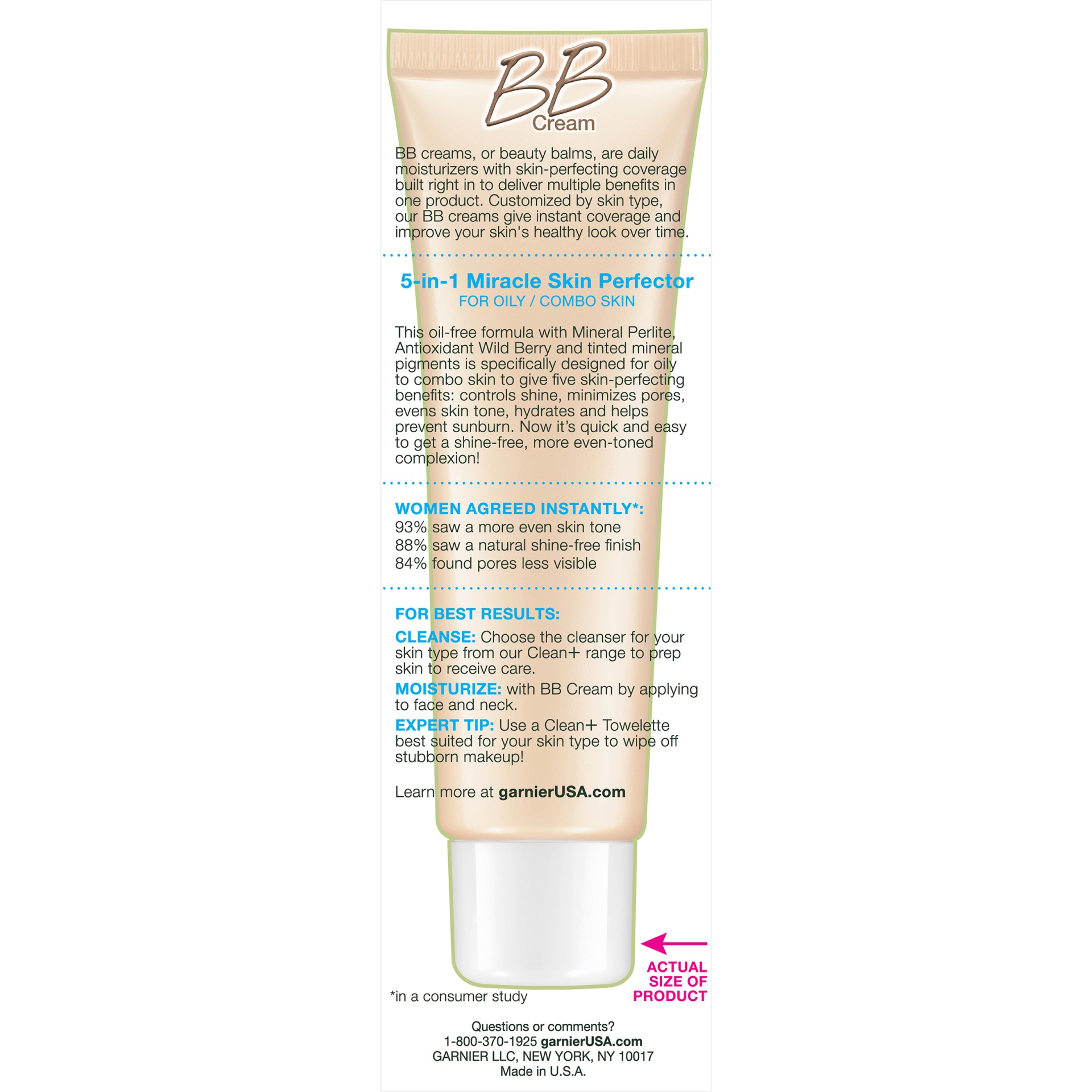 slide 3 of 7, Garnier SkinActive Miracle Skin Perfector BB Cream Oily/Combo Skin Light/Medium, 2 fl oz