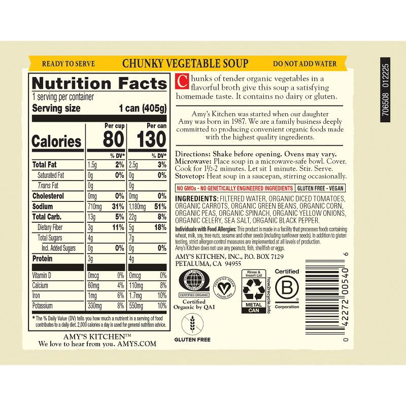 slide 2 of 10, Amy's Organic Gluten Free Low Fat Chunky Vegetable Soup - 14.3oz, 14.3 oz
