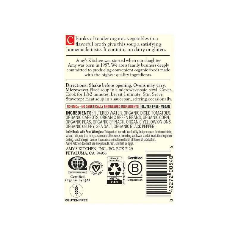 slide 4 of 10, Amy's Organic Gluten Free Low Fat Chunky Vegetable Soup - 14.3oz, 14.3 oz