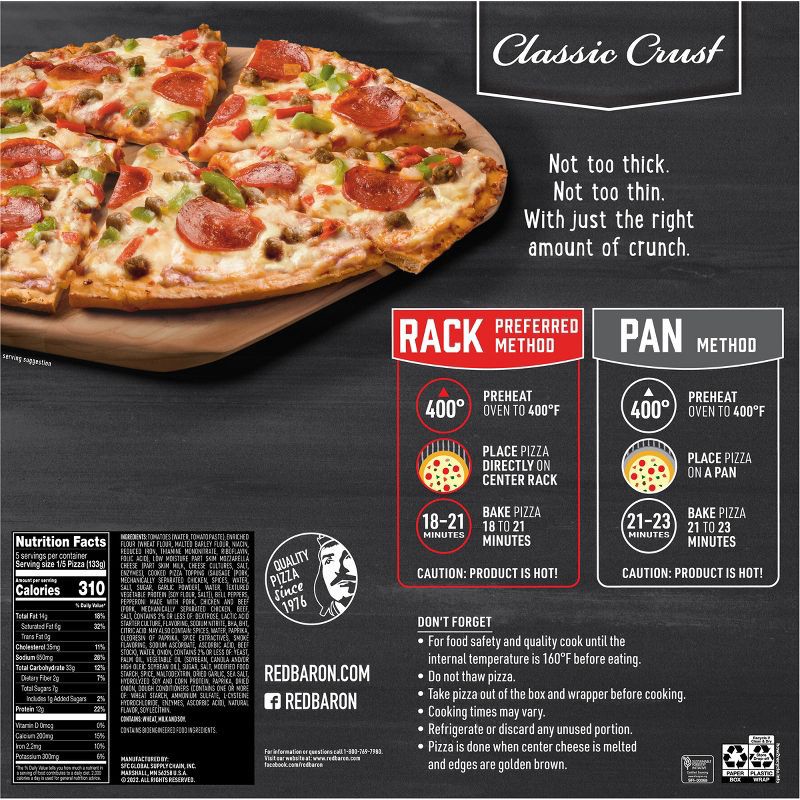 slide 4 of 10, Red Baron Supreme Classic Crust Frozen Pizza - 23.45oz, 23.45 oz