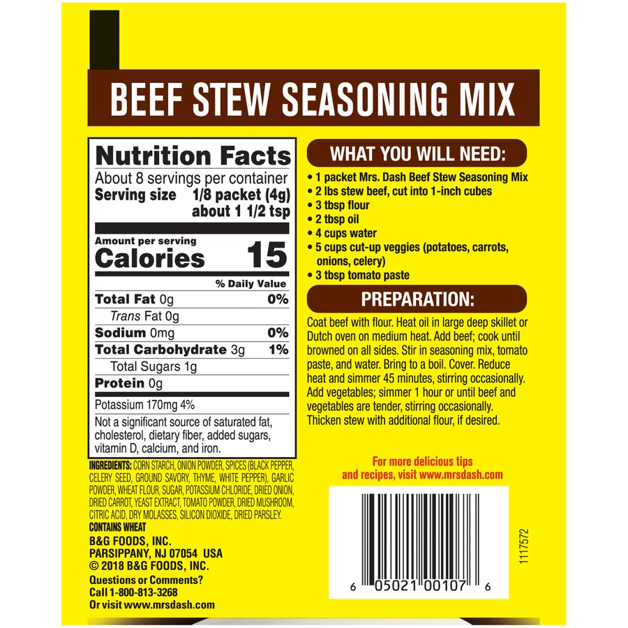 slide 4 of 4, Mrs. Dash Beef Stew Seasoning Mix, 1.25 oz