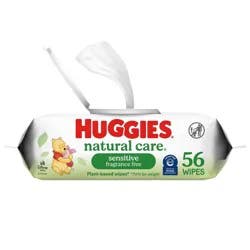 Huggies Care Sensitive Unscented Baby Wipes - 56ct - 1pk: Cotton Material, Diaper Area Application, Hypoallergenic