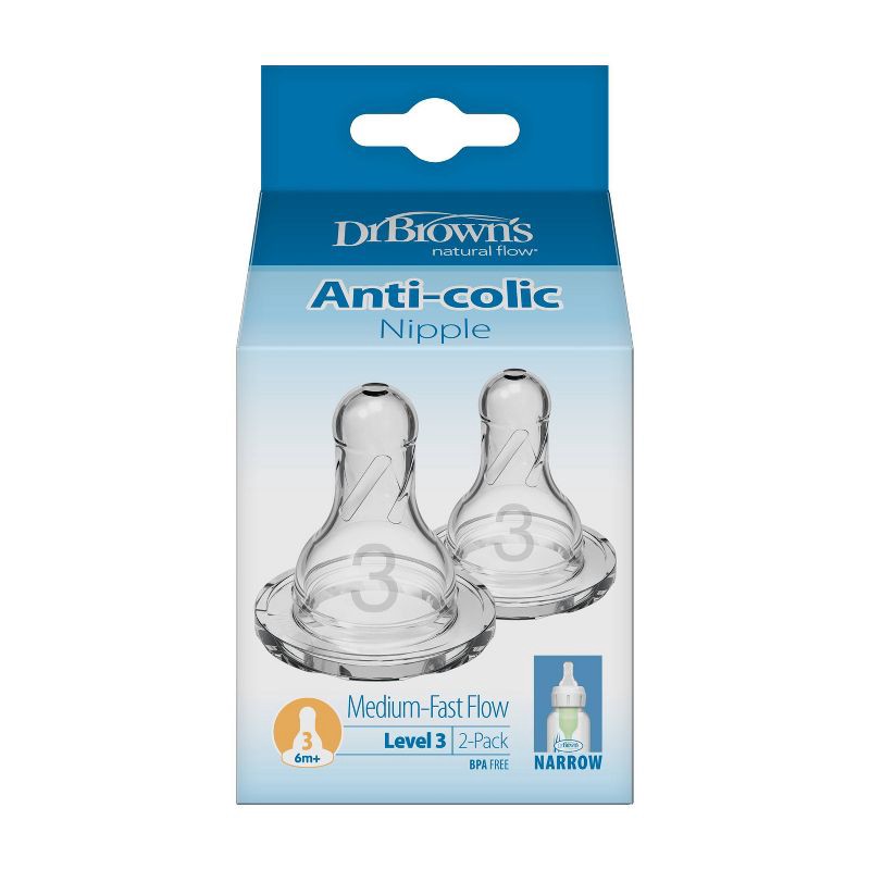 slide 2 of 18, Dr. Brown's Level 3 Narrow Baby Bottle Silicone Nipple - Medium-Fast Flow - 2pk - 6m+, 2 ct
