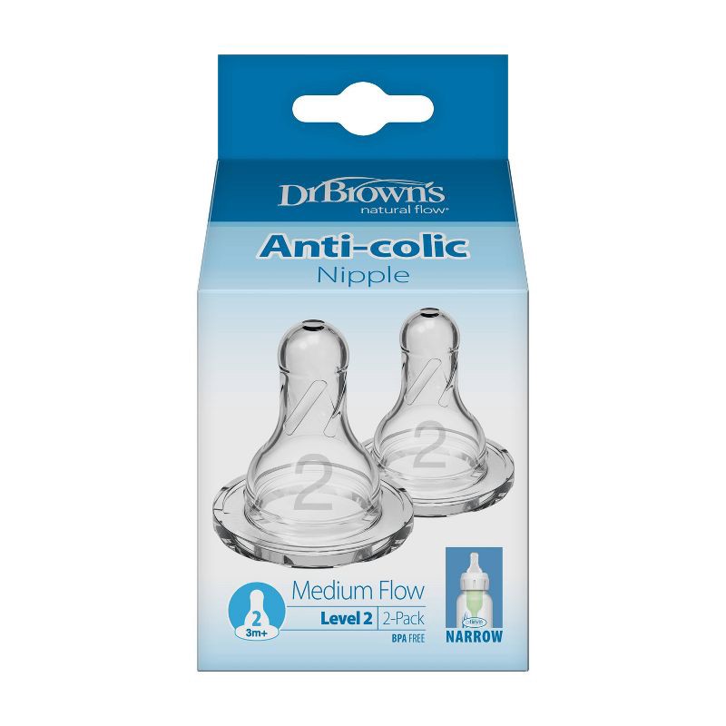 slide 2 of 16, Dr. Brown's Level 2 Narrow Baby Bottle Silicone Nipple - Medium Flow - 2pk - 3m+, 2 ct