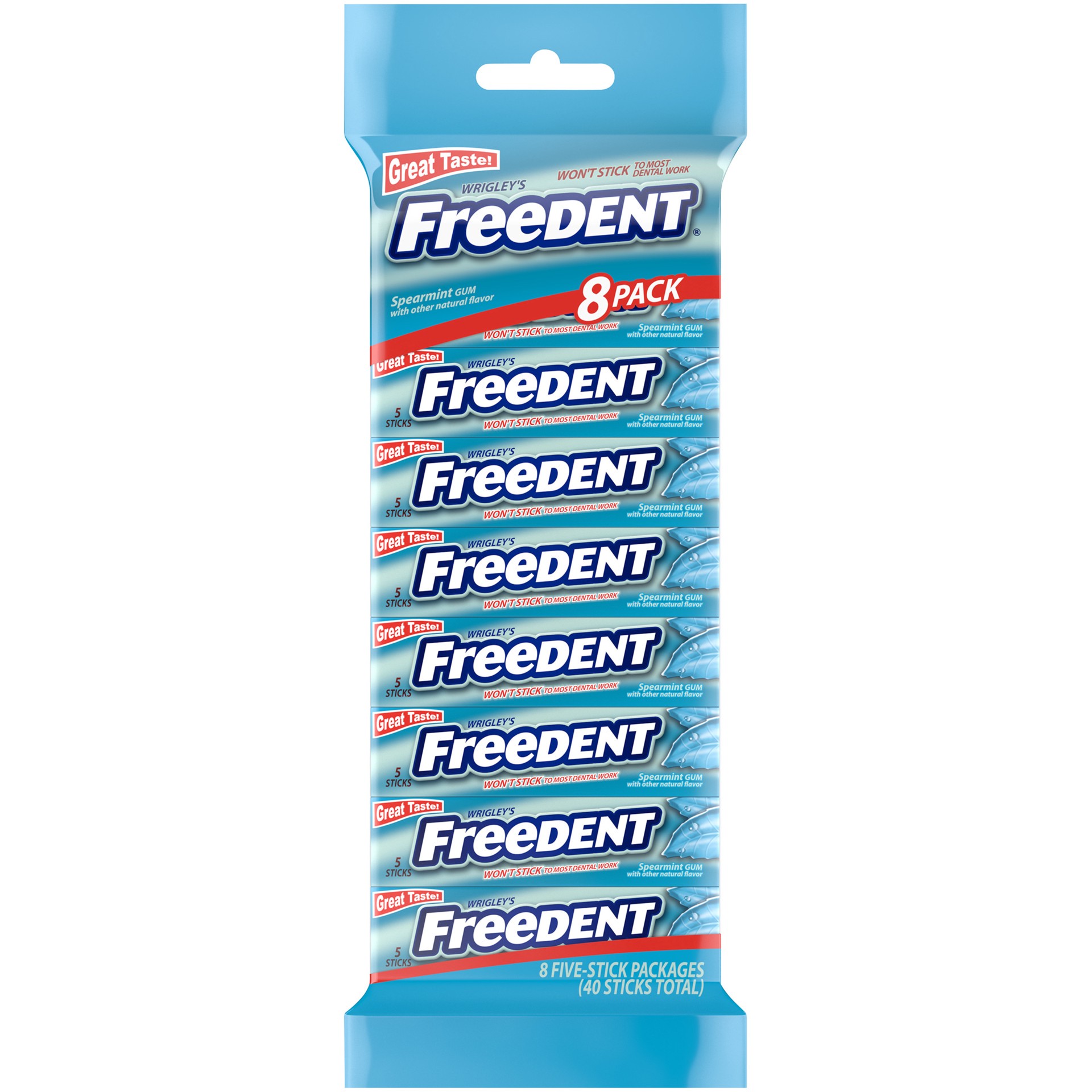 slide 1 of 5, Freedent WRIGLEY'S FREEDENT Spearmint Chewing Gum Bulk Pack, 5 Stick Pack (Pack of 8), 40 pc