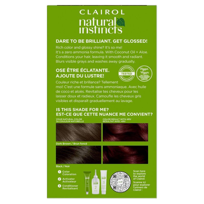 slide 2 of 9, Natural Instincts Clairol Demi-Permanent Hair Color Cream Kit - 4RV Dark Burgundy, Rich Plum, 1 ct