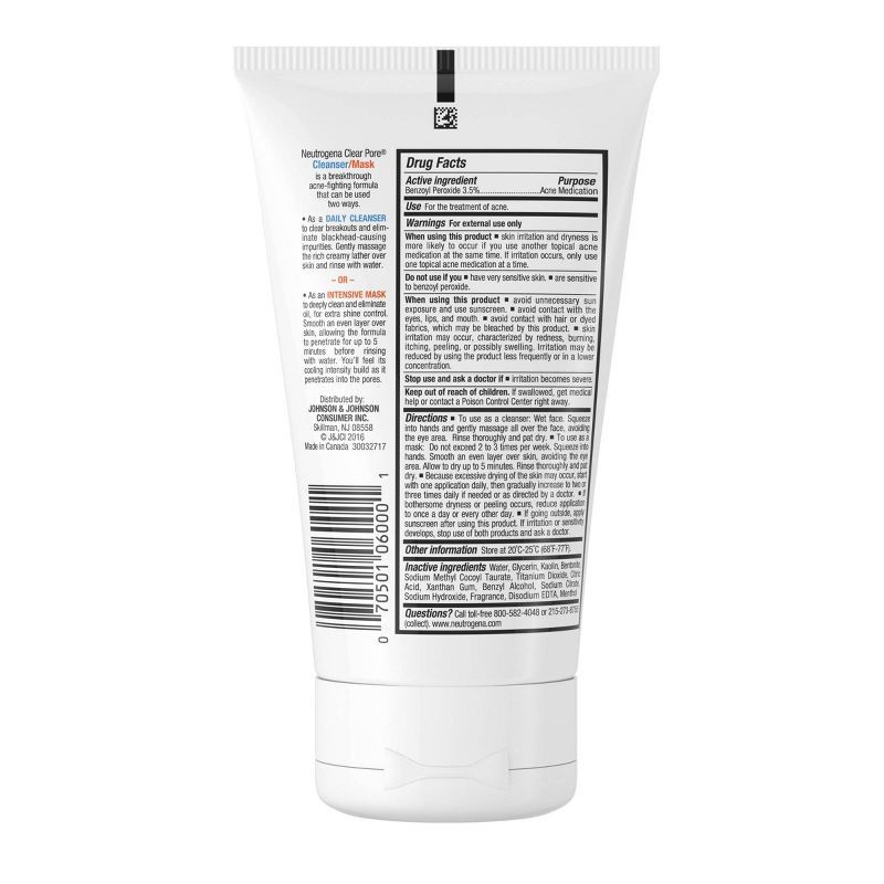 slide 2 of 8, Neutrogena Clear Pore 2 in 1 Facial Cleanser/Face Mask with Kaolin & Bentonite Clay - 4.2 fl oz, 4.2 fl oz