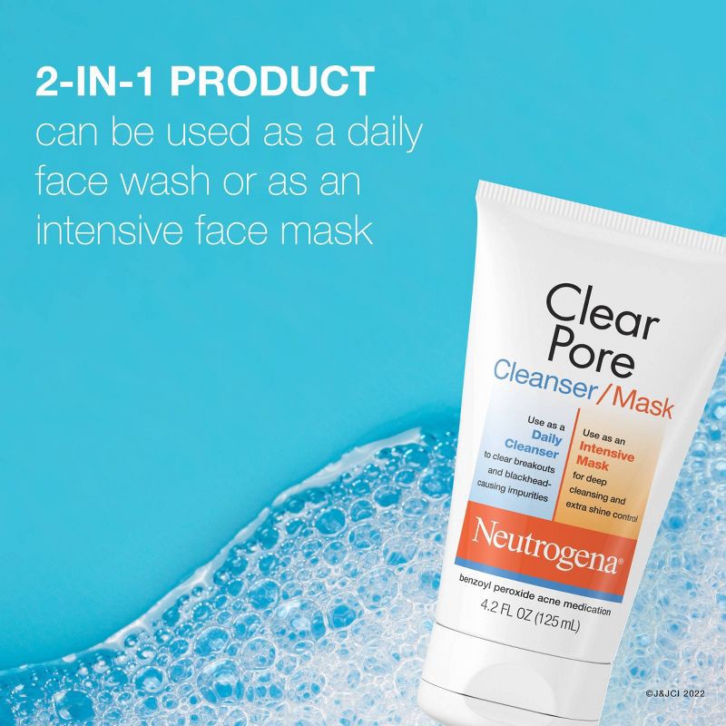 slide 6 of 8, Neutrogena Clear Pore 2 in 1 Facial Cleanser/Face Mask with Kaolin & Bentonite Clay - 4.2 fl oz, 4.2 fl oz