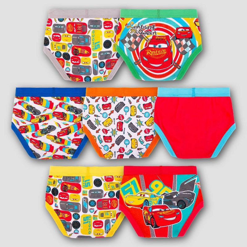 slide 5 of 7, Toddler Boys' 7pk Cars Underwear - 2T-3T: Disney Cotton Briefs, Full Waistband Elastic, 7 ct
