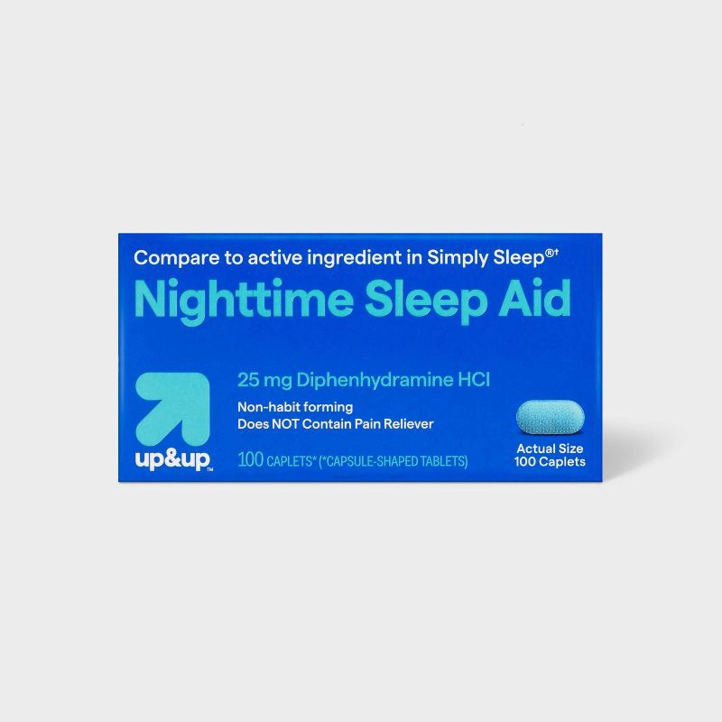 slide 1 of 4, Diphenhydramine HCl Nighttime Sleep Aid Caplets - 100ct - up&up™, 100 ct