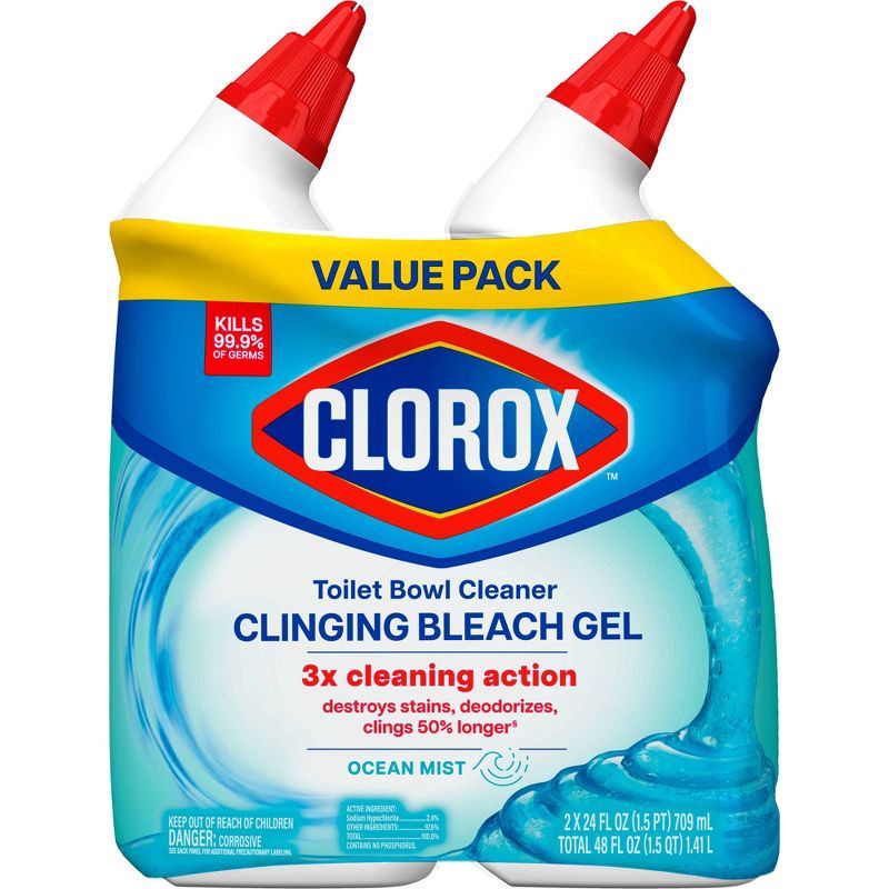 slide 2 of 18, Clorox Ocean Mist Toilet Bowl Cleaner Clinging Bleach Gel - 48 fl oz/2ct, 48 fl oz, 2 ct