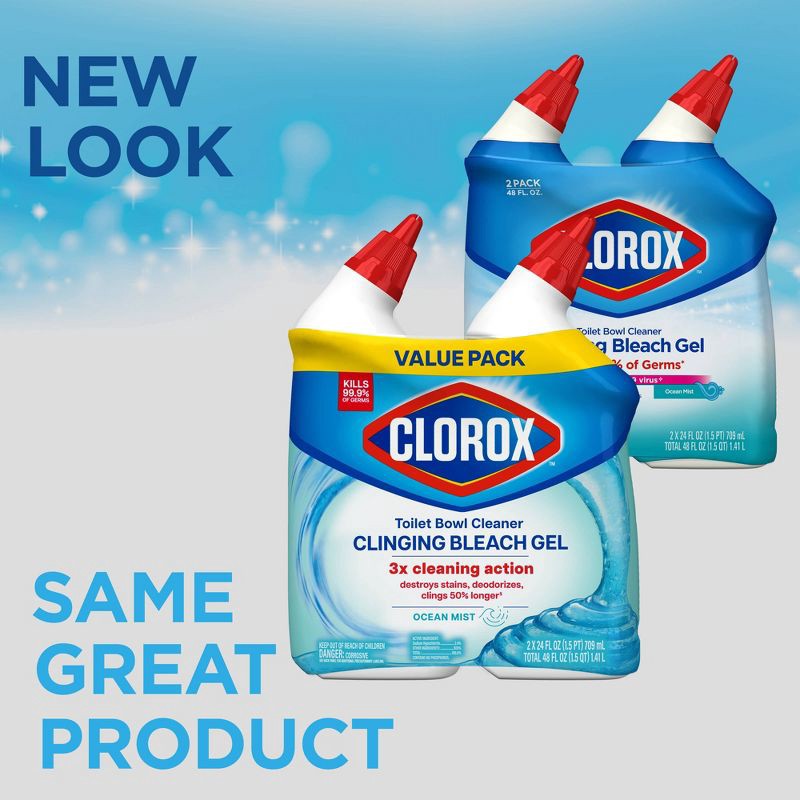 slide 3 of 18, Clorox Ocean Mist Toilet Bowl Cleaner Clinging Bleach Gel - 48 fl oz/2ct, 48 fl oz, 2 ct