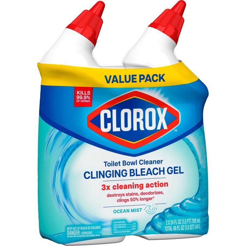 slide 13 of 18, Clorox Ocean Mist Toilet Bowl Cleaner Clinging Bleach Gel - 48 fl oz/2ct, 48 fl oz, 2 ct