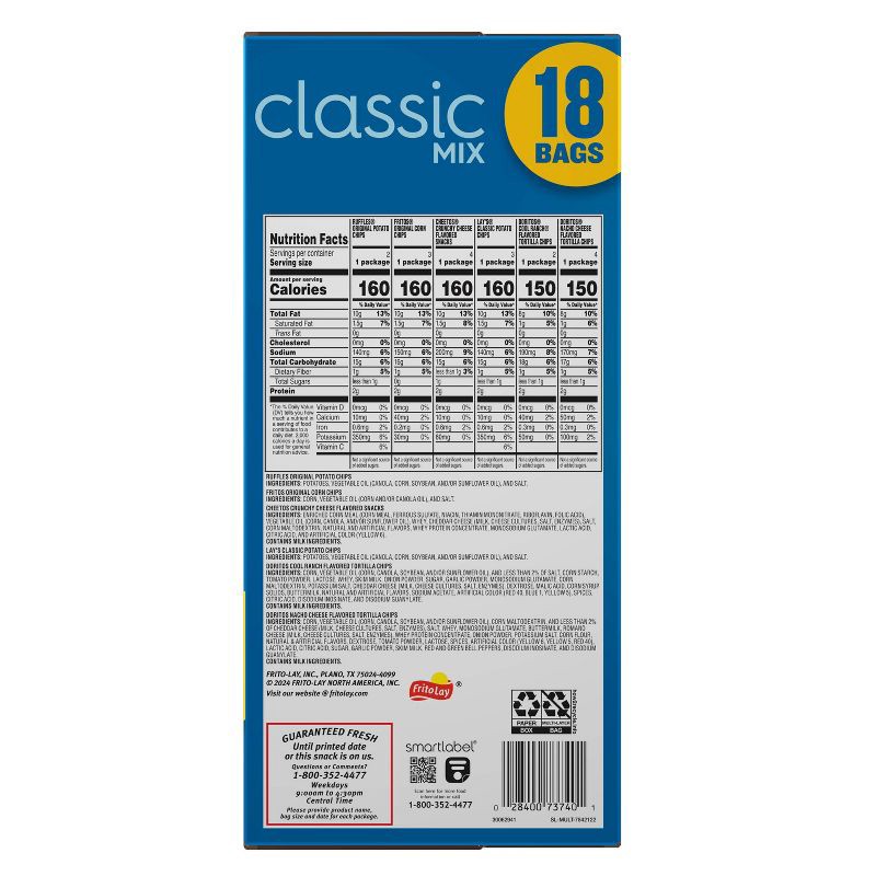 slide 11 of 11, Frito-Lay Chips Variety Pack Classic Mix - 18oz/18ct, 18 oz, 18 ct