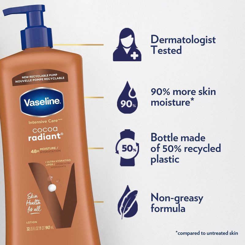 slide 6 of 7, Vaseline Intensive Care Moisturizing Body Lotion with Cocoa Butter Cocoa Radiant - 32 fl oz, 32 fl oz