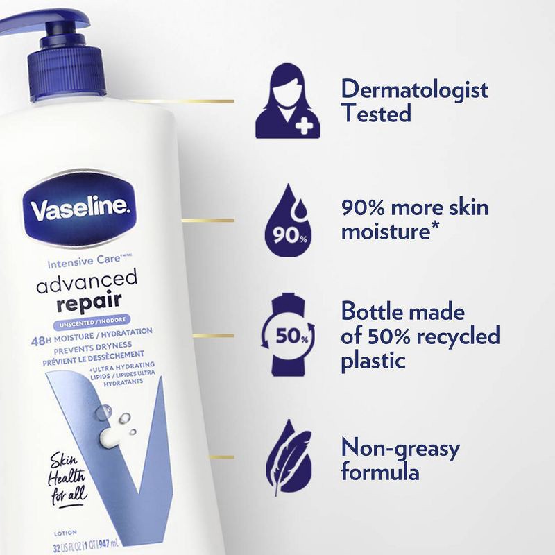 slide 7 of 7, Vaseline Intensive Care Moisturizing Advance Repair Body Lotion - Unscented - 32 fl oz, 32 fl oz