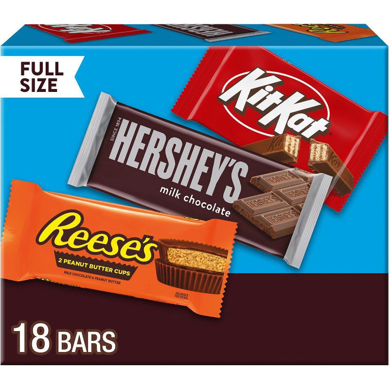 slide 1 of 7, Reese's, Hershey's and Kit Kat Milk Chocolate Candy Bars Variety Pack - 18ct, 18 ct