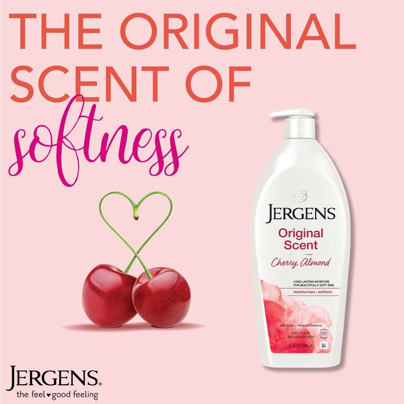 slide 7 of 9, Jergens Original Scent with Cherry Almond Essence Dry Skin Moisturizer, Long Lasting Hydration - 32 fl oz, 32 fl oz